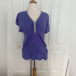 August Silk Lightweight Knit Top Purple with Metallic Trim | Size Medium